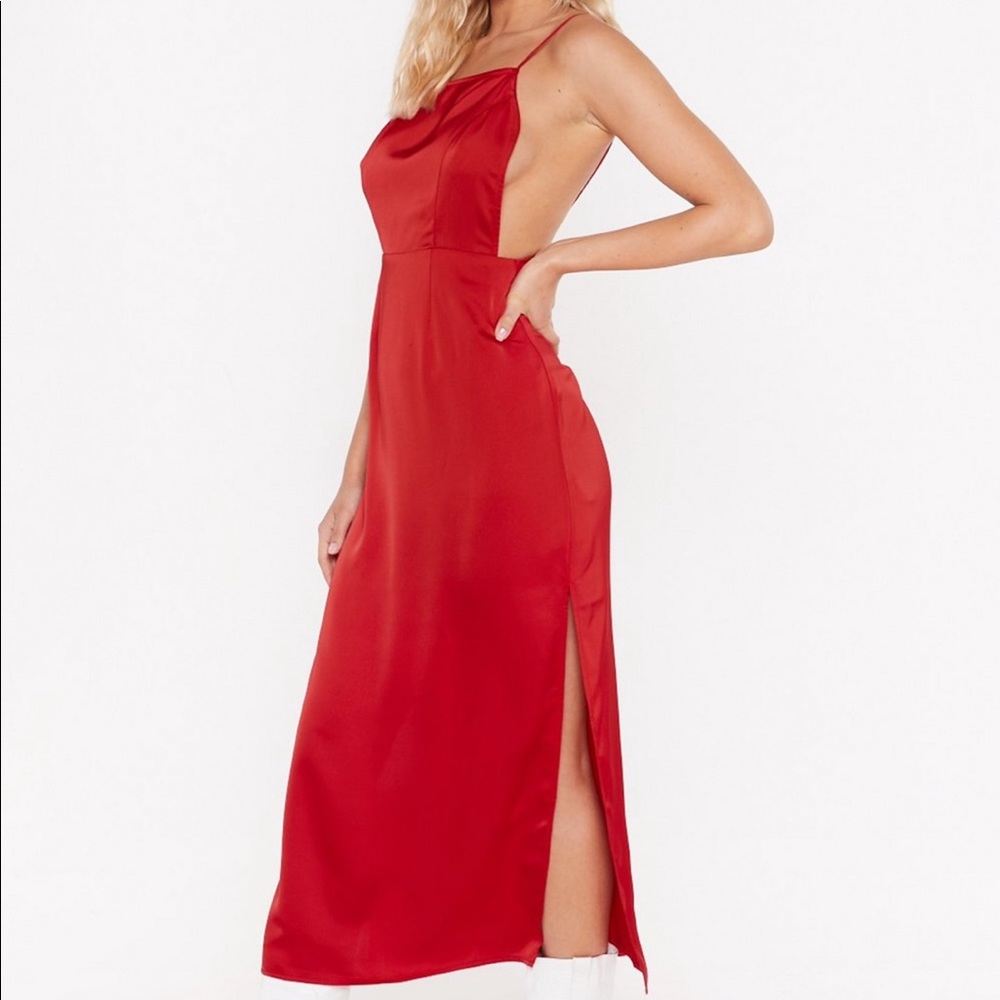 NWT Satin Midi Party Dress, Red, US 6